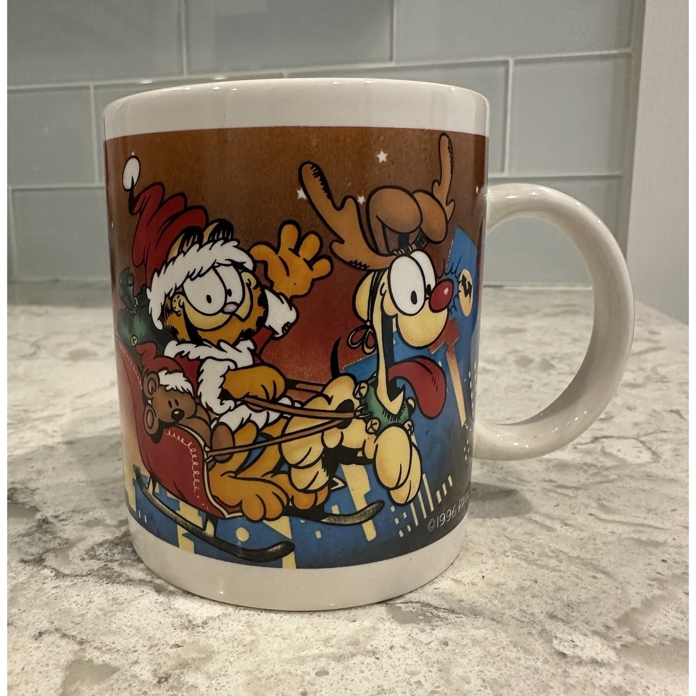 Vintage Garfield as Santa & Odie‎ as Reindeer PAWS 1996 Christmas Mug Jim Davis
